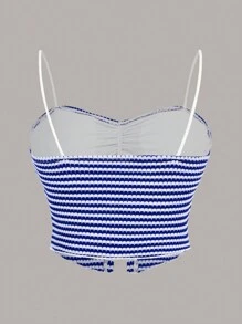 SHEIN Essnce Regata Feminina Casual dos Anos 90 com Enchimento no Busto, Respirável - Azul e Branco - Visão 5
