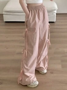 DAZY 女式纯色系带宽松休闲裤 - 粉色 - 查看 3