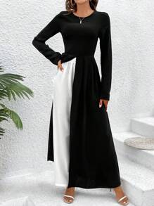 EMERY ROSE Women's Long Top & Pants Set With Split Hem - Black and White - View 7