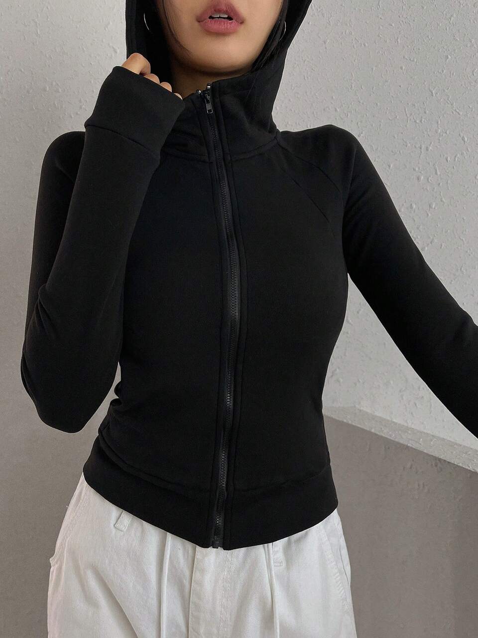 Women's Thermal Lined Hooded Tight Fit T-Shirt, Thermal Lined Fall,Winter Pajama Thermal Lined