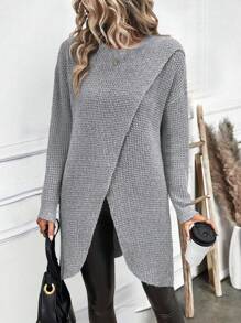 EMERY ROSE Women's Elegant Long Textured Split Knit Sweater
