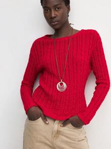 BizChic Suéteres de otoño para mujer, camiseta con flor retorcida roja, ropa elegante de oficina - Rojo - Ver 5