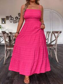 Breezaya Plus Size Women's Solid Color Sleeveless Dress With Waistband, Summer