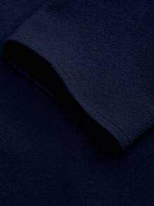 Celure Plus Size Plain Front Zipper Long Sleeve Casual Jacket - Navy Blue - View 3