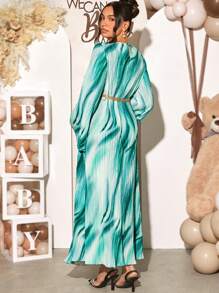 Loomaby 孕妇全身印花圆领长袖连衣裙，适合性别展示和婴儿洗礼派对 - 彩色 - 查看 2