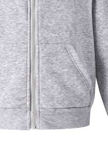 2pcs/Set Tween Girls All-Match Hooded Cropped Zip-Up Sweatshirt Set, Grey And Black - Multicolor - View 7