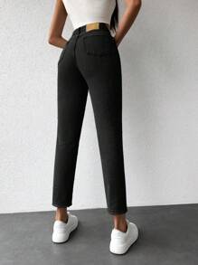 EURMUSE Letter Patched Cropped Mom Fit Jeans - Black - View 2