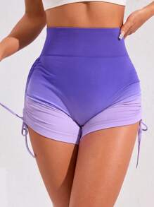 SHEIN Sports 女士渐变色侧抽绳日常健身运动短裤女士运动短裤、健身短裤、骑行短裤 - 紫色 - 查看 2