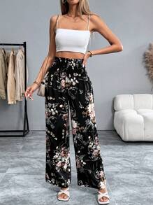 Calvaya Pantalones con estampado floral casual para mujer para vacaciones