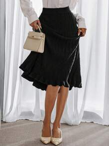 Aveloria French Style Fashion Solid Color Elegant Ladies' Long Sweater & A-Line Skirt Set, Teachers Outfit - Black - View 1