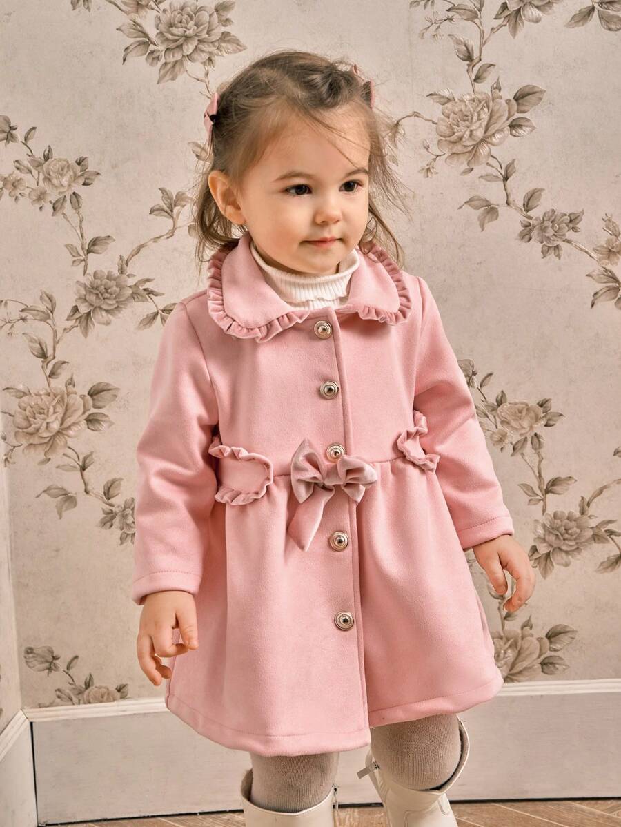 SHEIN Baby Girls Casual Bow Decor Jacket, Autumn Winter - Pink - View 1