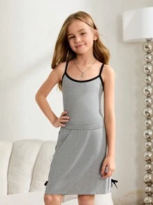 SHEIN 3pcs Tween Girls' Casual Fitted Splice Color Block T-Shirt, Camisole And Pants Set