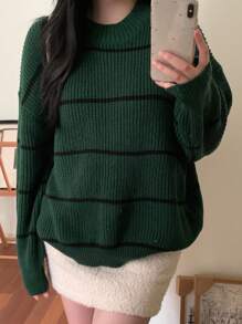 DAZY 圆领长袖条纹简约套头毛衣，休闲日常穿着，秋季服装