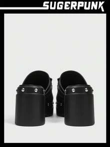 Sugerpunk Giày đế bệt đinh tán trang trí cho nữ - màu đen - Xem 3