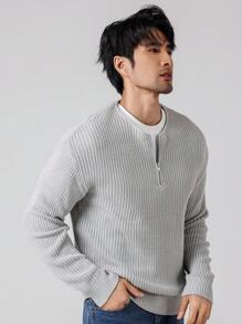 Manfinity Homme Men's Solid Color Simple Daily Long Sleeve Sweater - Light Grey - View 4
