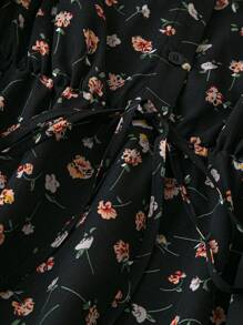 SHEIN Clasi Plus Size Floral Print Collared Long Sleeve Elegant Charming Dress - Black - View 3