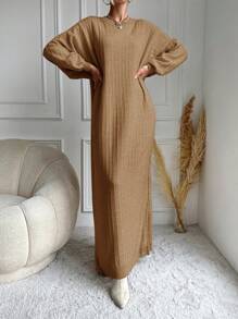 SHEIN Women's Solid Color Crew Neck Long Sleeve Casual Long Sweater Dress