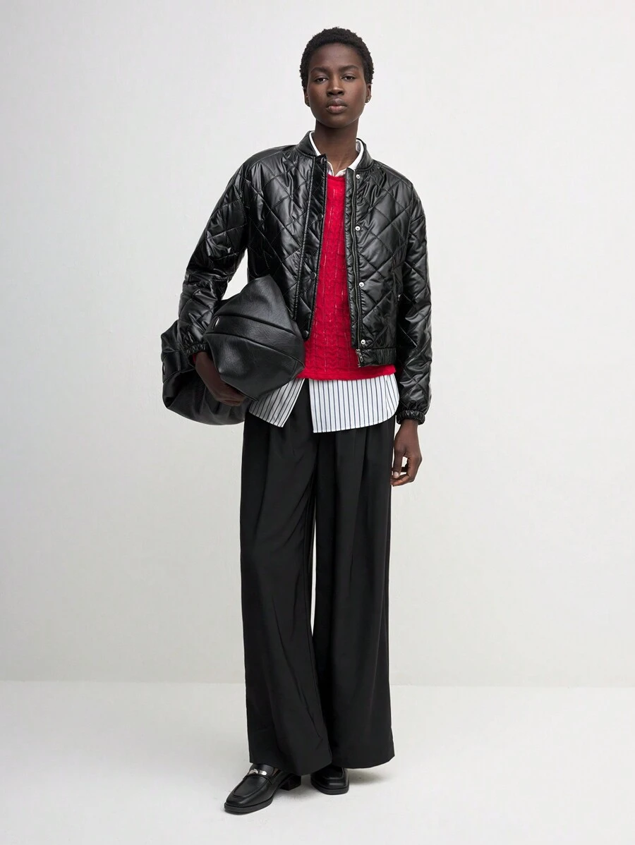 BizChic 女士休闲黑色短款飞行飞行员夹克秋季女装 - 黑色 - 查看 1