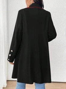 SHEIN LUNE Plus Size Women's Double-Breasted Knitted Blend Coat Jacket With Decorations, For Fall/Winter - Black - View 2