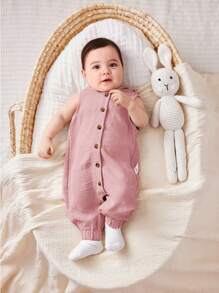 SHEIN 女宝宝简约纯色针织无袖连帽连体衣