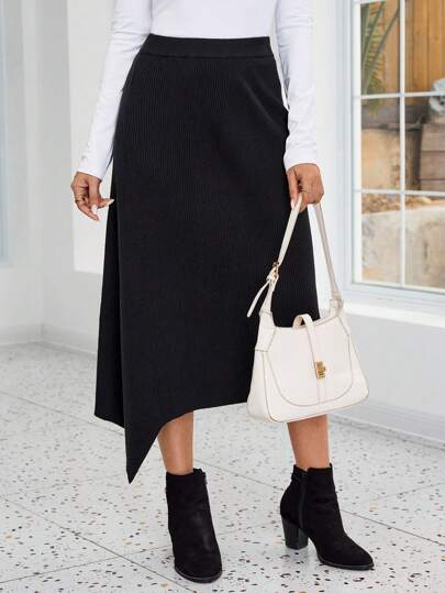 EMERY ROSE 女士弹性腰部不对称下摆针织毛衣裙