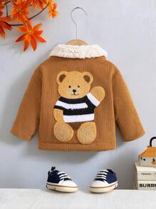SHEIN 男嬰熊貼布細節毛絨內襯燈芯絨夾克