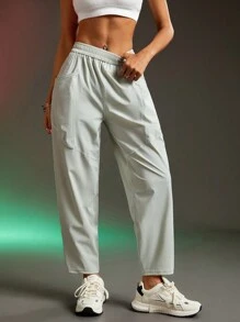 Streetz SHEIN Sport Women's Solid Color Pocket Minimalist Sweatpants, Casual Everyday - Mint Green - View 8