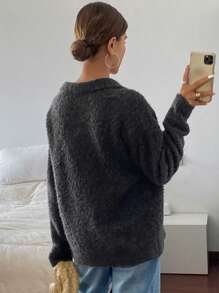 DAZY Oversized Casual Basic Long Sleeve Polo Neck Sweater,Fall Women Clothes - Black - View 2