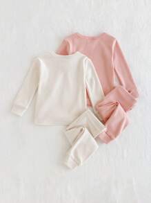 Cozy Pixies Bộ đồ ngủ 2 món áo len cổ tròn tay dài màu trơn mềm mại cho bé gái và quần dài - Nhiều màu - Xem 2