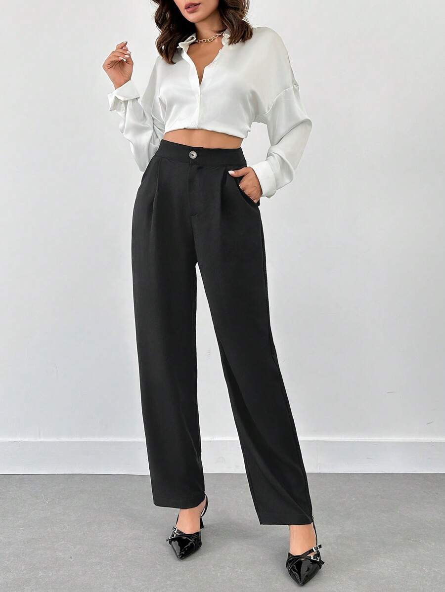 RueChic 女士中腰红色舒适裤 - 紅色 - 查看 1