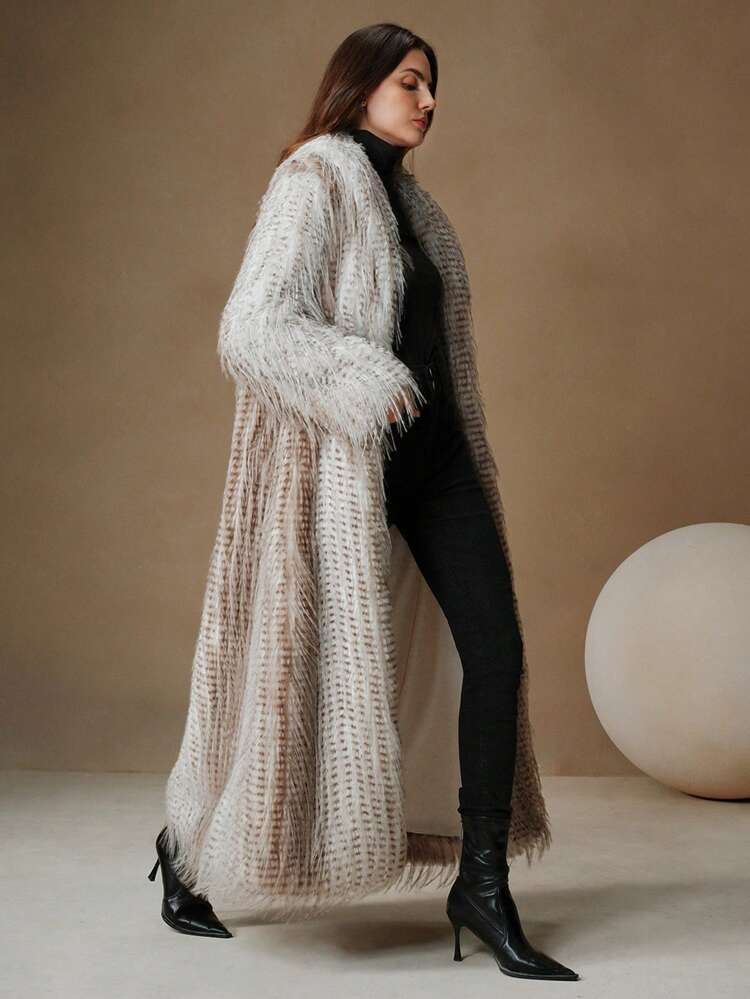 Nowa moda jesień zima puszysty długi płaszcz, elegancki damski styl puszyste futrzane okrycia wierzchnie dla kobiet