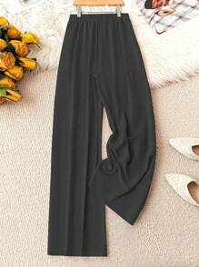 EMERY ROSE Plus Size Casual Solid Color Wide Leg Pants Fall Cloth For Women