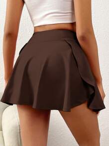 SHEIN PETITE Váy thời trang thường ngày tối giản màu trơn cho nữ - màu nâu - Xem 2