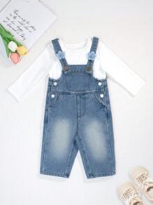 Baby Girl Cute Casual  Versatile Simple Denim Overall Pants - Blue - View 1