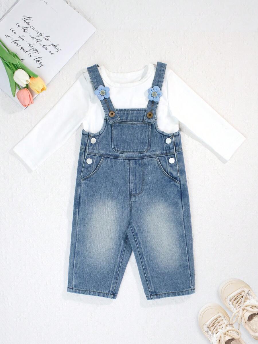 Baby Girl Cute Casual  Versatile Simple Denim Overall Pants - Blue - View 1
