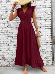 SHEIN Clasi 女士休闲简约假日束腰连衣裙 - 酒紅色 - 查看 5