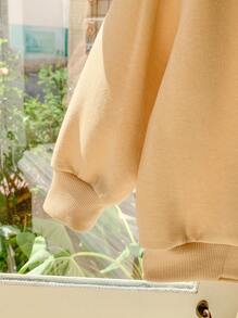 SHEIN 年轻女孩优雅法式棕色字母刺绣针织宽松长袖运动衫和裤子套装，秋冬