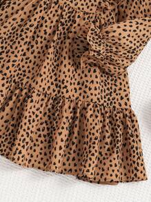 Emery Rose Kids Emery Rose Kids 年轻女孩夏/秋季豹纹荷叶边荷叶边袖连衣裙，非常适合夏秋季休闲日常穿着和上学日常穿着 - 彩色 - 查看 5