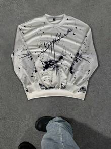 Manfinity EMRG Men's Casual Letter Print Drop Shoulder Pullover Sweatshirt, Fall/Winter - White - View 1