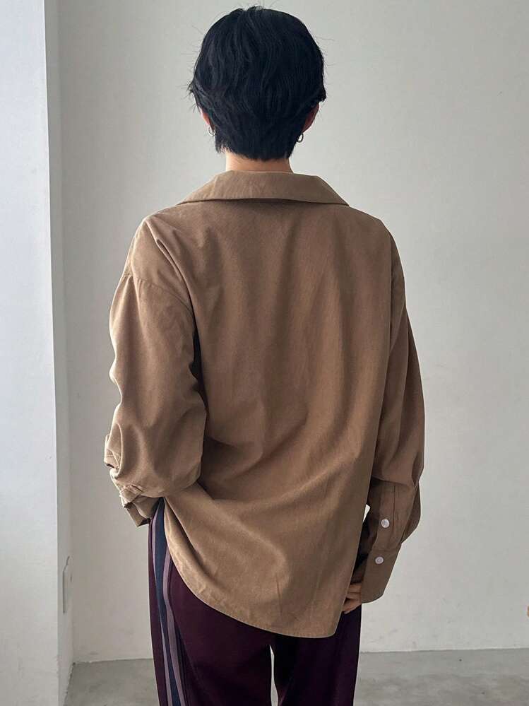 FRIFUL 女士纯色领口前系带长袖休闲衬衫 - 灰色 - 查看 6