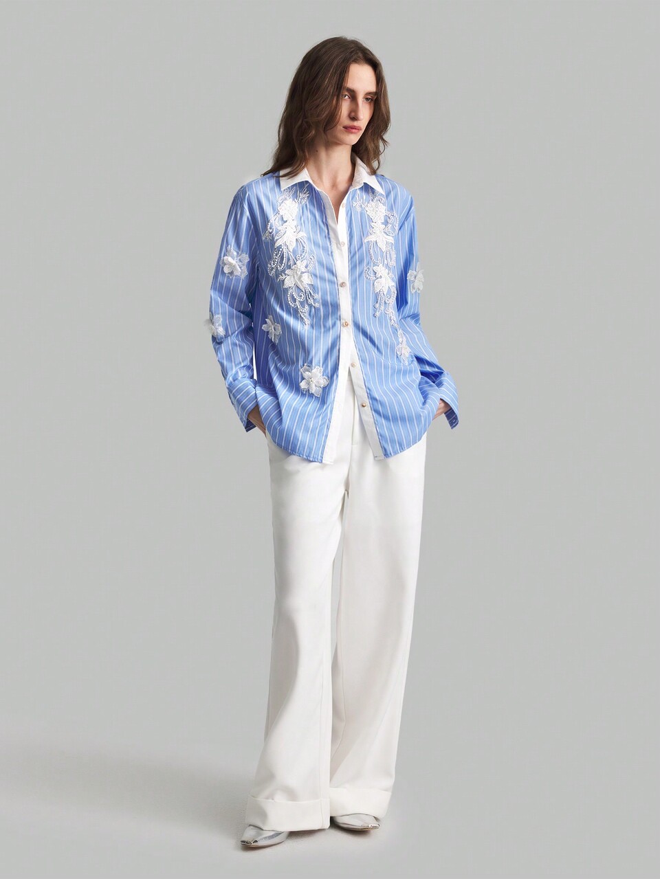 Women's Long Sleeve Embroidered Detail Blouse