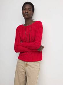 BizChic Suéteres de otoño para mujer, camiseta con flor retorcida roja, ropa elegante de oficina - Rojo - Ver 4