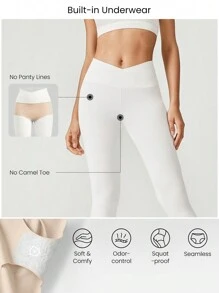 GLOWMODE Legging blanc taille haute avec taille croisée, ligne de hanche en Y, sous-vêtements intégrés résistant à l'écrasement, adapté à l'yoga à faible impact et à l'usage quotidien, 43 cm (17 pouces)