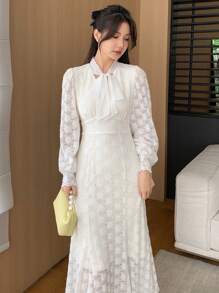 DAZY Women's Lace-Up Long Dress With Thermal Lining, Fall, Winter Wedding Women Dresses Fleece Lined