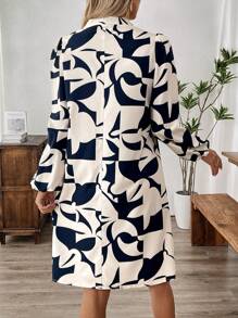 EMERY ROSE Women's Geometric Pattern Casual Daily Long Sleeve Dress