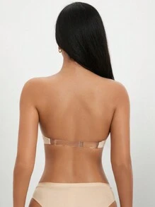 DesireSculpt Women's Casual Apricot Plain Fabric Strapless Bra With Transparent Straps Medium Stretch - Apricot - View 2