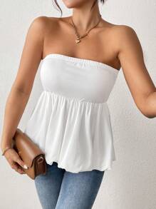 Chiquease Women's Casual Tube Top Babydoll Top With Ruffle Hem - White - View 6