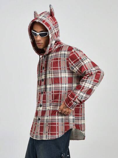Street Life Men's Casual Plaid Hooded Fleece Jacket, Autumn/Winter