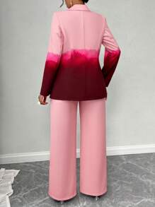 SOLERSUN 2pcs/Set Ombre Lapel Neck Single Button Blazer & Pants - Pink - View 2