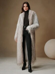 Anewsta 新款秋冬时尚蓬松长款外套，优雅淑女风蓬松毛绒外套 - 淺灰色 - 查看 7